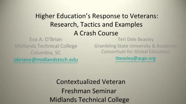 Contextualized Veteran Freshman Seminar Midlands Technical College