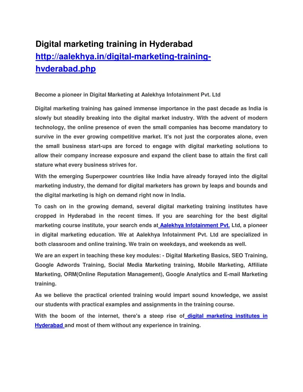 digital marketing training in hyderabad http