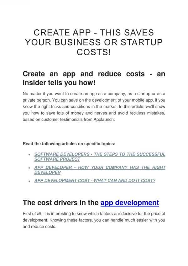 CREATE APP - THIS SAVES YOUR BUSINESS OR STARTUP COSTS!