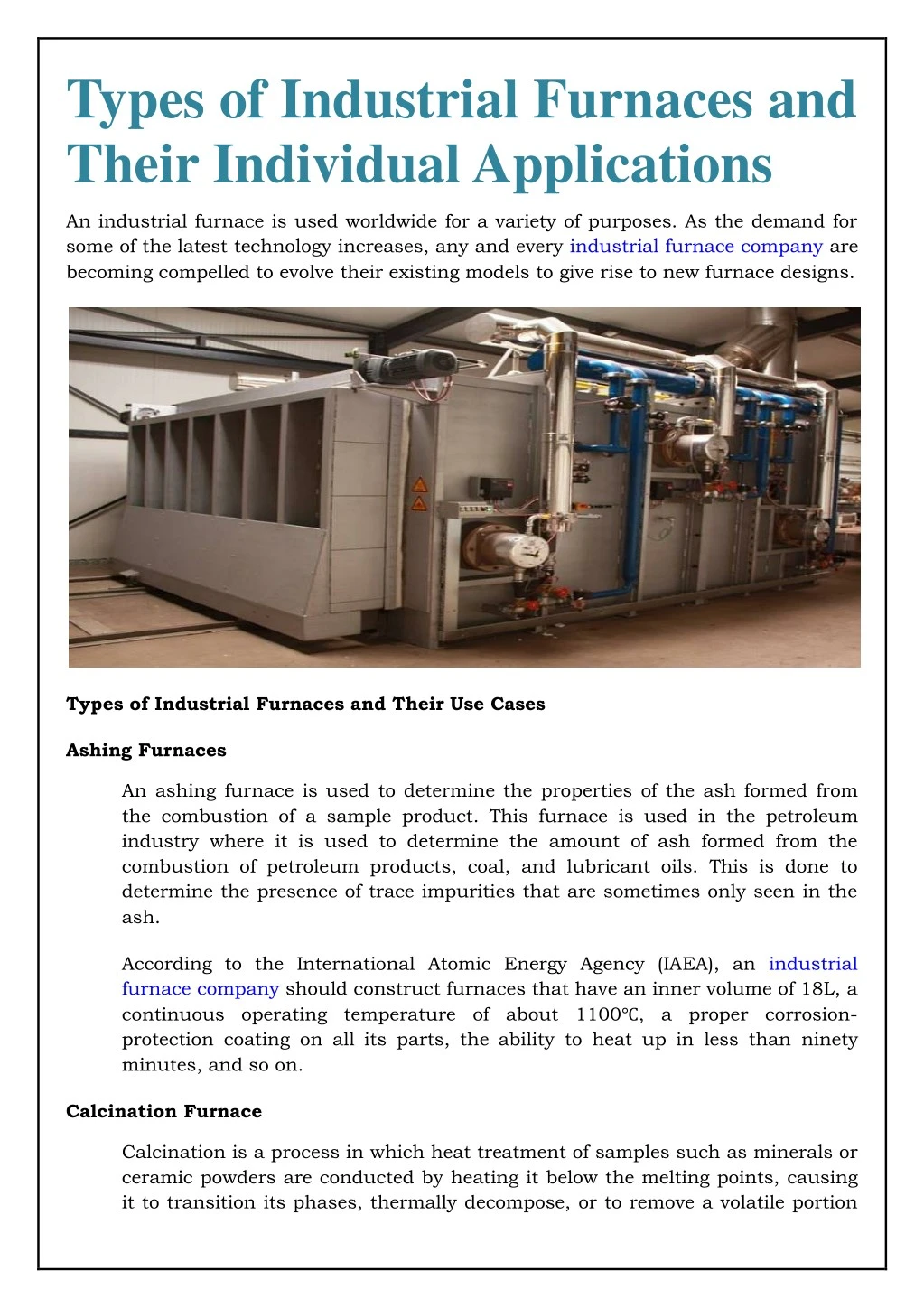 types of industrial furnaces and their individual