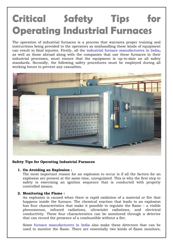 Critical Safety Tips for Operating Industrial Furnaces