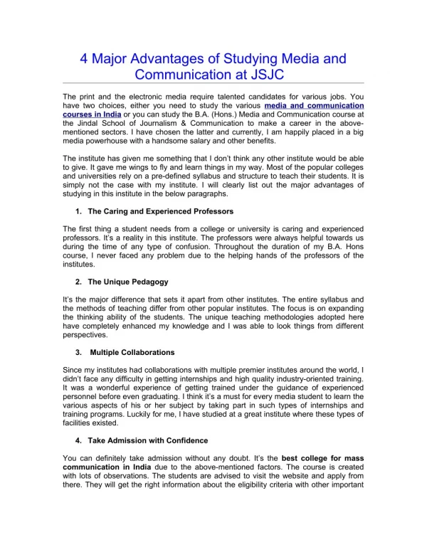 4 Major Advantages of Studying Media and Communication at JSJC