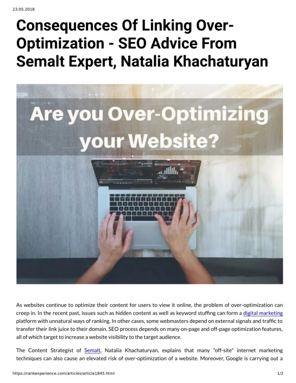 Consequences Of Linking Over- Optimization - SEO Advice From Semalt Expert, Natalia Khachaturyan