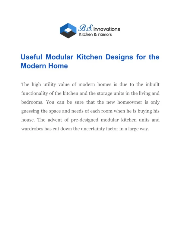 Useful Modular Kitchen Designs for the Modern Home