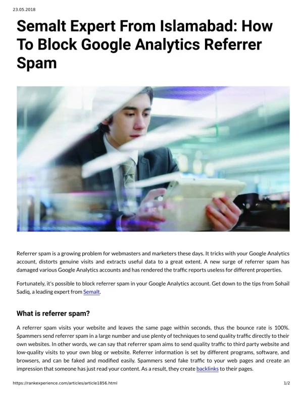 Semalt Expert From Islamabad: How To Block Google Analytics Referrer Spam