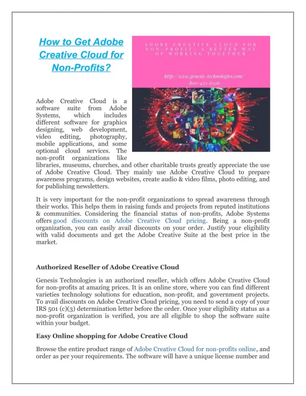 Adobe Creative Cloud Non-Profit | Genesis Technologies, Inc