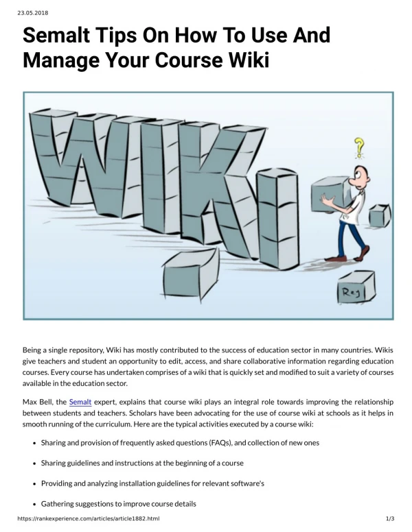 Semalt Tips On How To Use And Manage Your Course Wiki