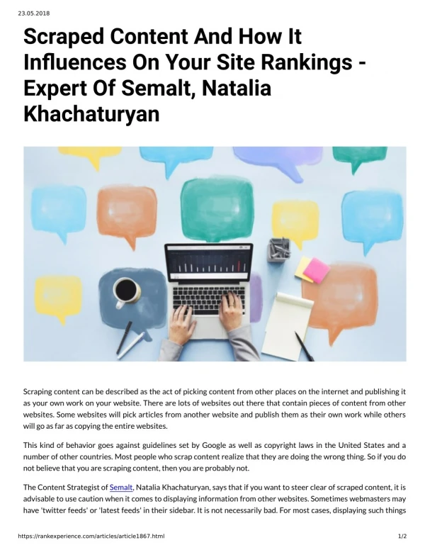 Scraped Content And How It Influence On Your Site Rankings - Expert Of Semalt, Natalia Khachaturyan