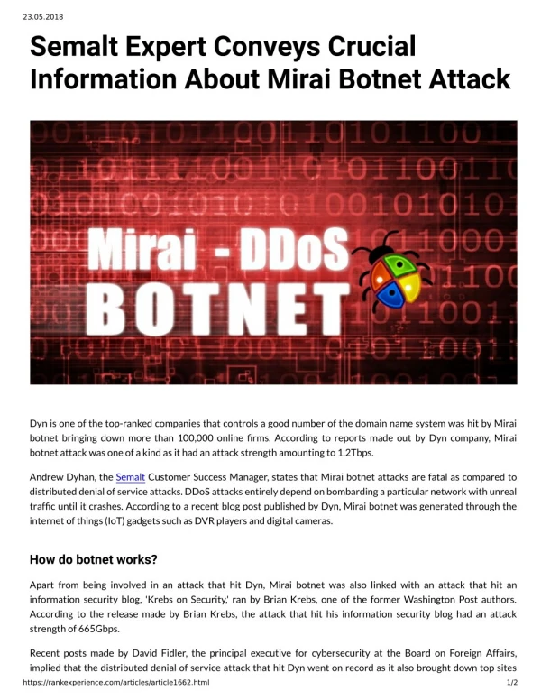 Semalt Expert Conveys Crucial Information About Mirai Botnet Attack