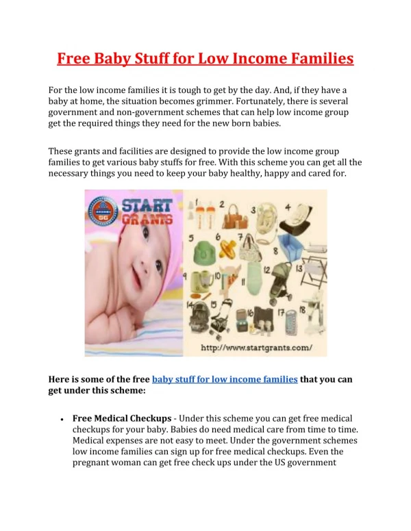 Free Baby Stuff For Low Income Families | Startgrants
