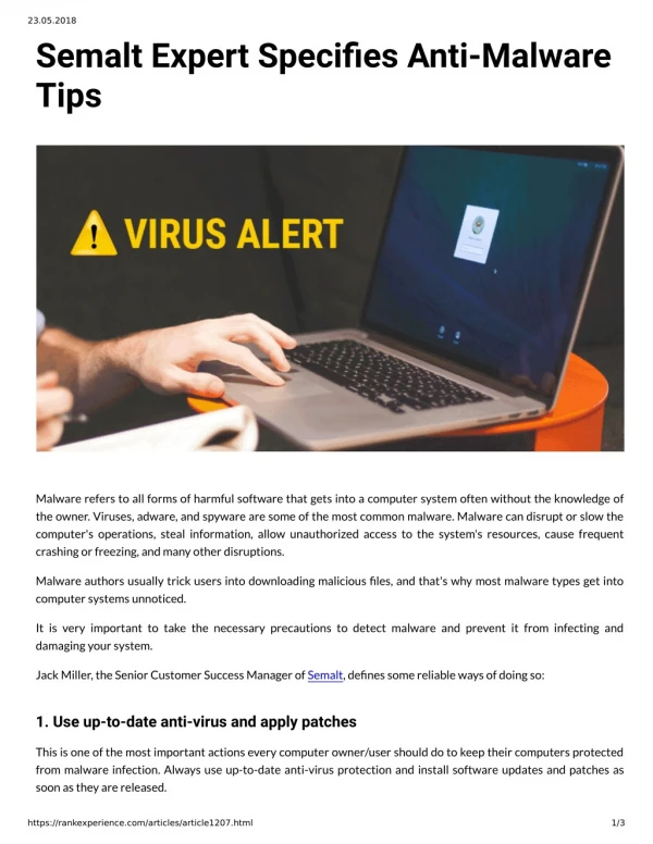 Semalt Expert Species Anti-Malware Tips