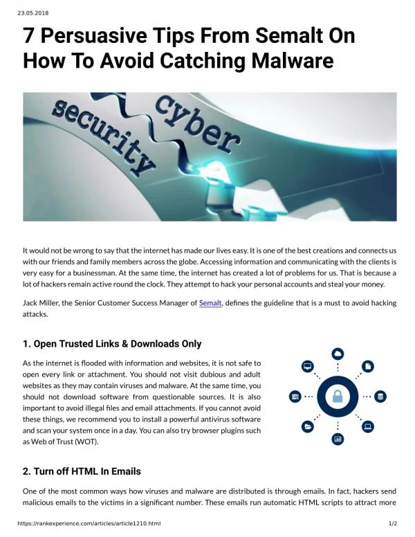 7 Persuasive Tips From Semalt On How To Avoid Catching Malware