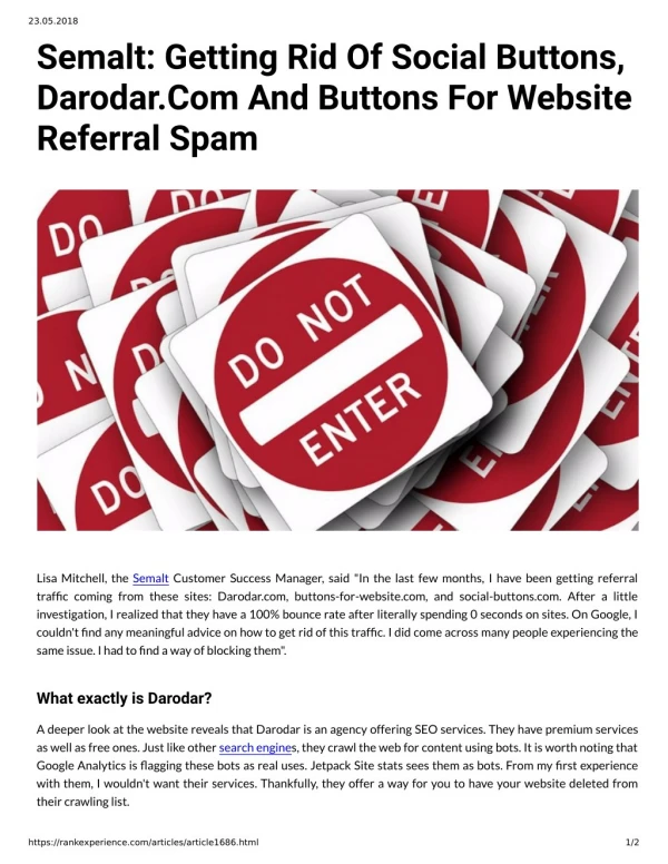 Semalt: Getting Rid Of Social Buttons, Darodar.Com And Buttons For Website Referral Spam