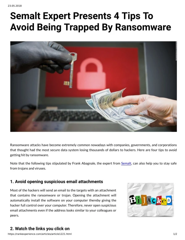 Semalt Expert Presents 4 Tips To Avoid Being Trapped By Ransomware