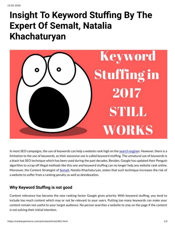 Insight To Keyword Stuffing By The Expert Of Semalt, Natalia Khachaturyan
