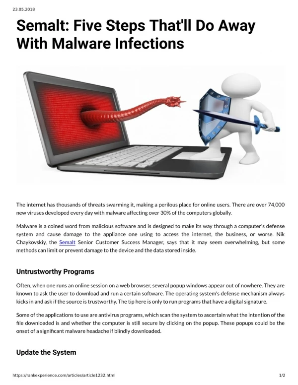 Semalt: Five Steps That'll Do Away With Malware Infections
