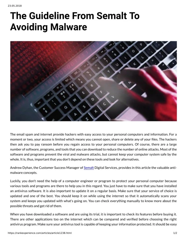 The Guideline From Semalt To Avoiding Malware