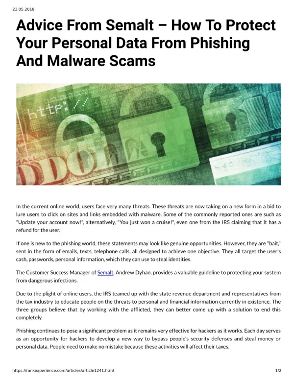 Advice From Semalt – How To Protect Your Personal Data From Phishing And Malware Scams