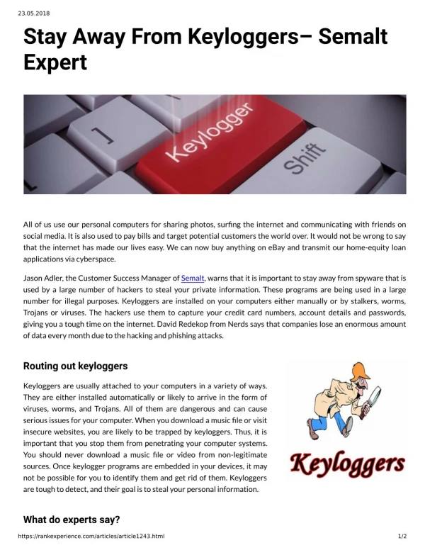 Stay Away From Keyloggers– Semalt Expert
