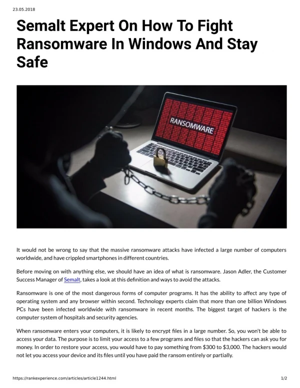 Semalt Expert On How To Fight Ransomware In Windows And Stay Safe