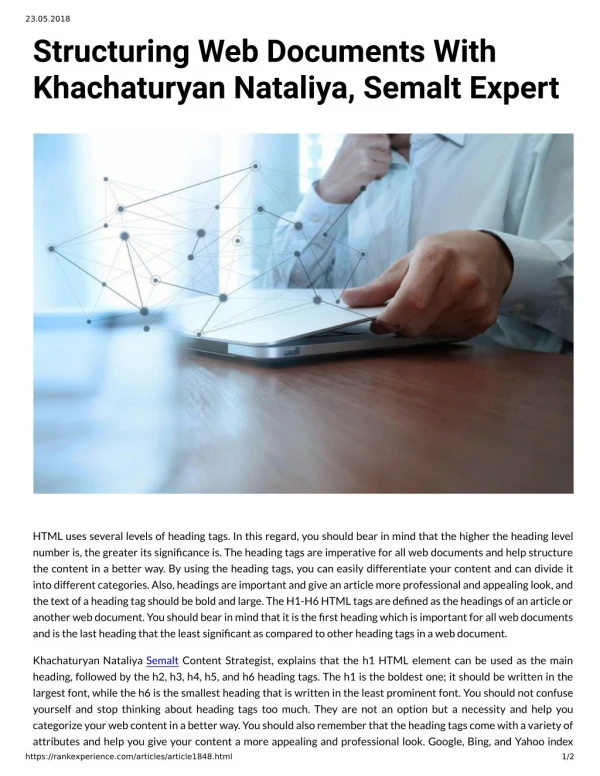 Structuring Web Documents With Khachaturyan Nataliya, Semalt Expert