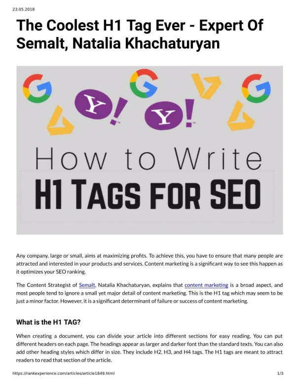 The Coolest H1 Tag Ever - Expert Of Semalt, Natalia Khachaturyan