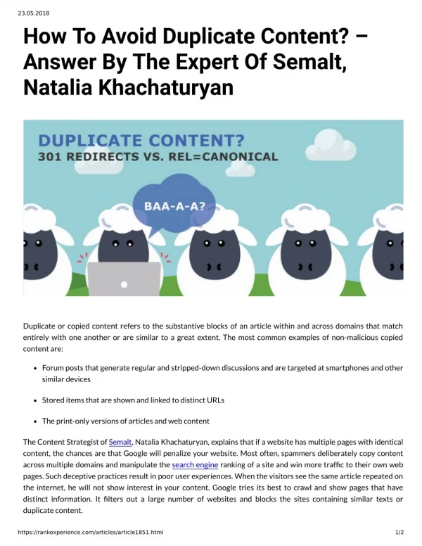How To Avoid Duplicate Content – Answer By The Expert Of Semalt, Natalia Khachaturyan