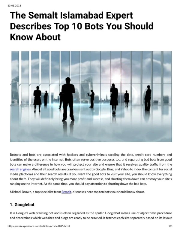 The Semalt Islamabad Expert Describes Top 10 Bots You Should Know About