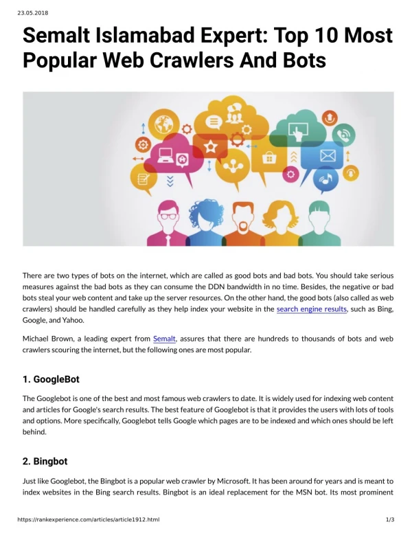 Semalt Islamabad Expert Top 10 Most Popular Web Crawlers And Bots