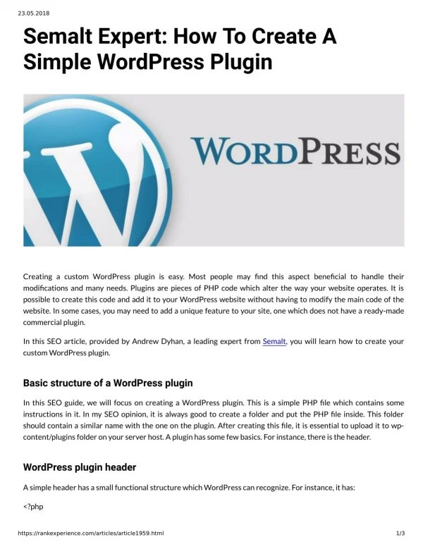 Semalt Expert How To Create A Simple WordPress Plugin