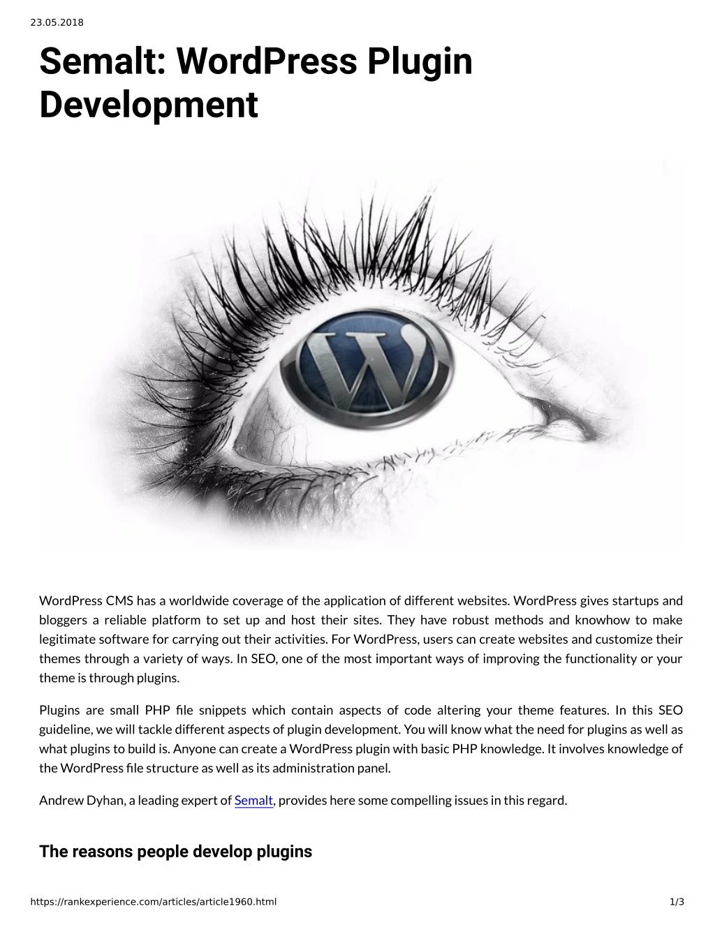 23 05 2018 semalt wordpress plugin development