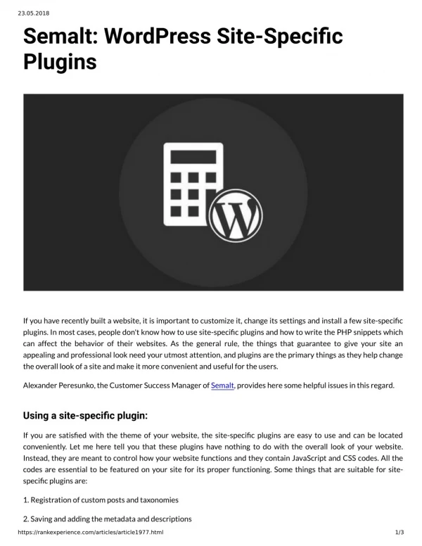 Semalt: WordPress Site Specific Plugins