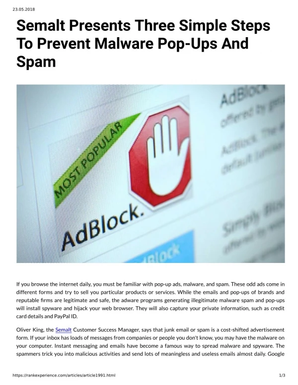 Semalt Presents Three Simple Steps To Prevent Malware Pop-Ups And Spam