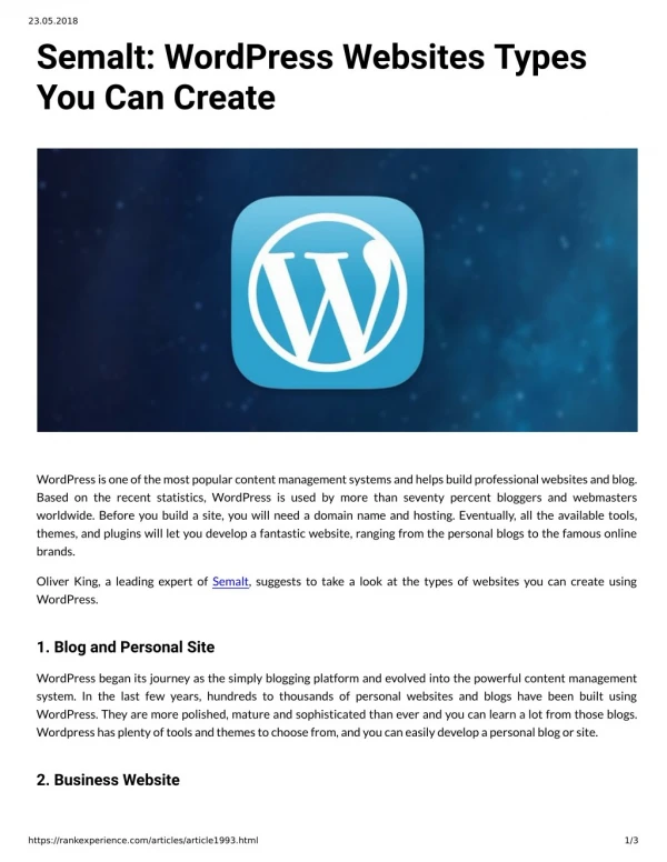 Semalt: WordPress Websites Types You Can Create