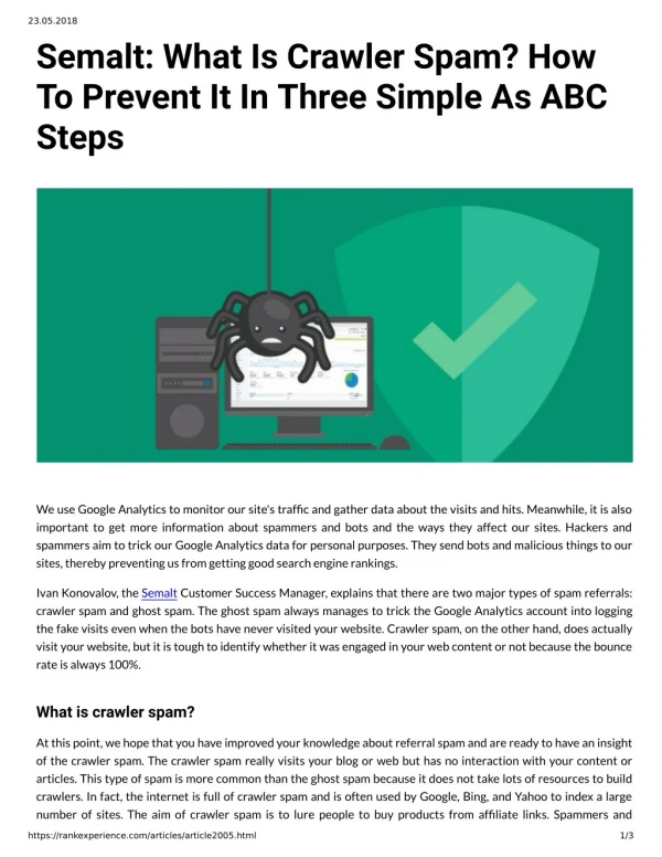 Semalt: What Is Crawler Spam? How To Prevent It In Three Simple As ABC Steps