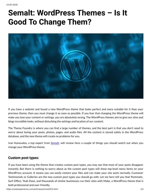 Semalt: WordPress Themes – Is It Good To Change Them