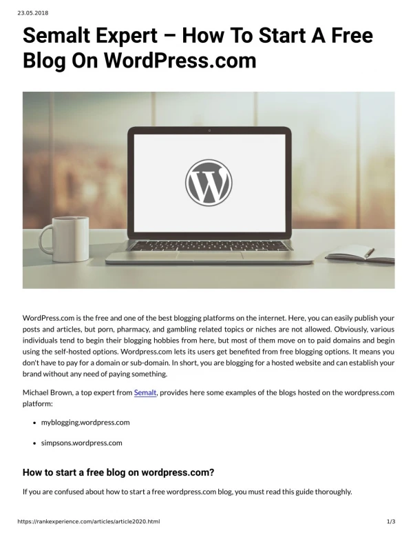 Semalt Expert How To Start A Free Blog On WordPress.com