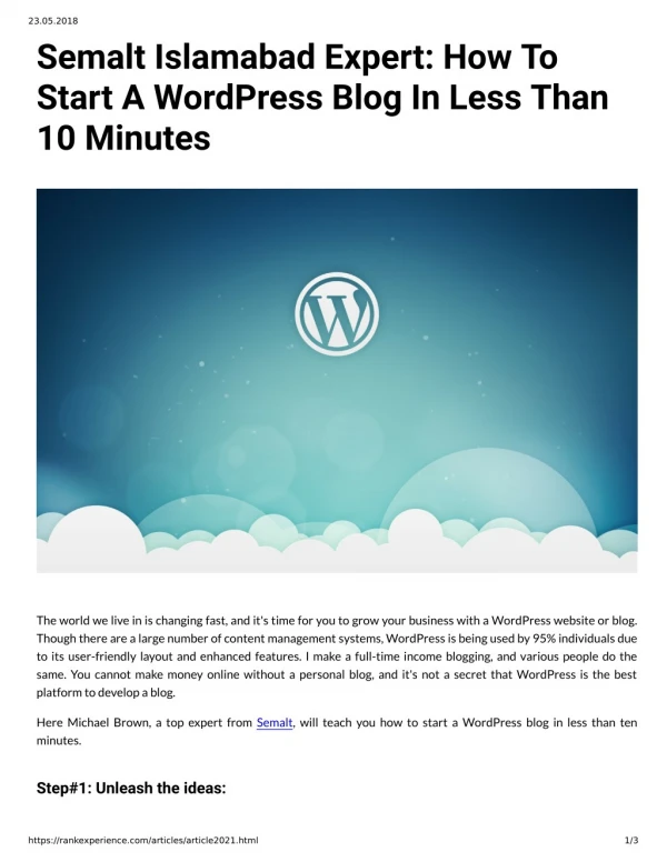 Semalt Islamabad Expert: How To Start A WordPress Blog In Less Than 10 Minutes
