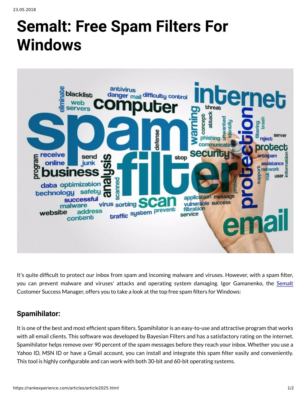 23 05 2018 semalt free spam filters for windows