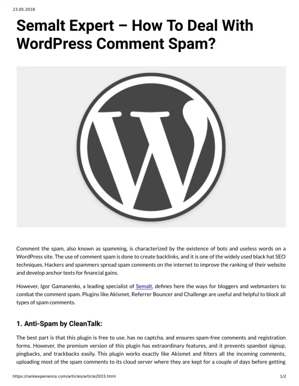 Semalt Expert How To Deal With WordPress Comment Spam