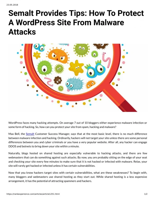 Semalt Provides Tips: How To Protect A WordPress Site From Malware Attacks