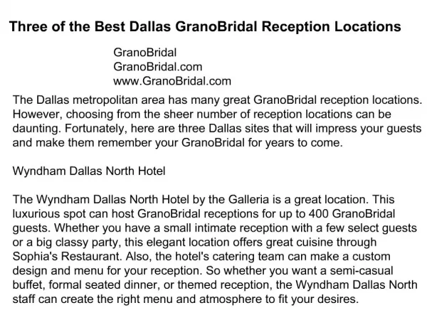 Three of the Best Dallas GranoBridal Reception Locations