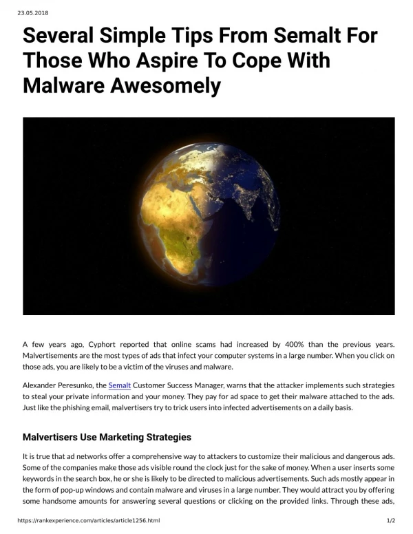 Several Simple Tips From Semalt For Those Who Aspire To Cope With Malware Awesomely