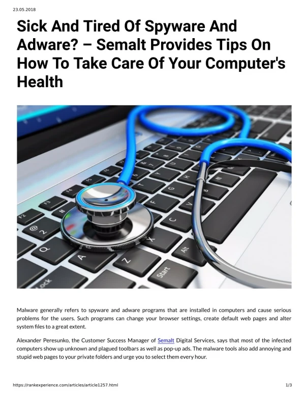 Sick And Tired Of Spyware And Adware? – Semalt Provides Tips On How To Take Care Of Your Computer's Health