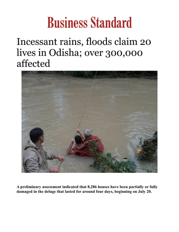 Incessant rains, floods claim 20 lives in Odisha; over 300,000 affected 