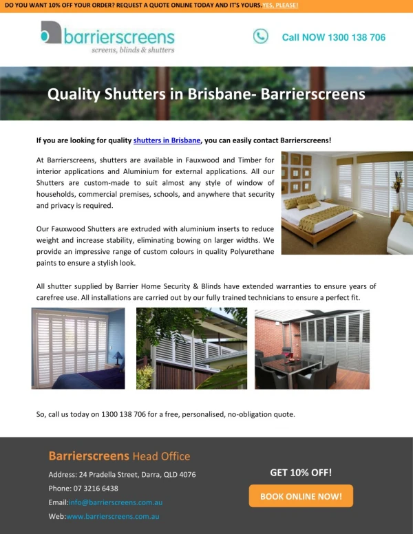 Quality Shutters in Brisbane- Barrierscreens