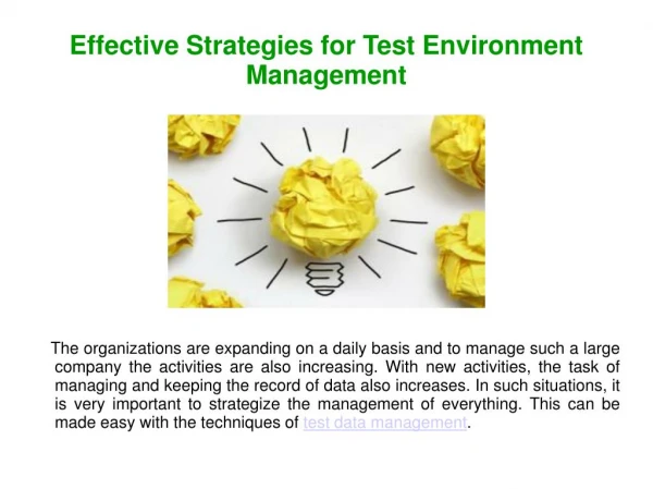 Effective Strategies for Test Environment Management