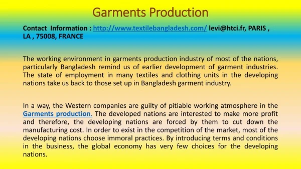 Title Garments Production In Terms Of Special Framework
