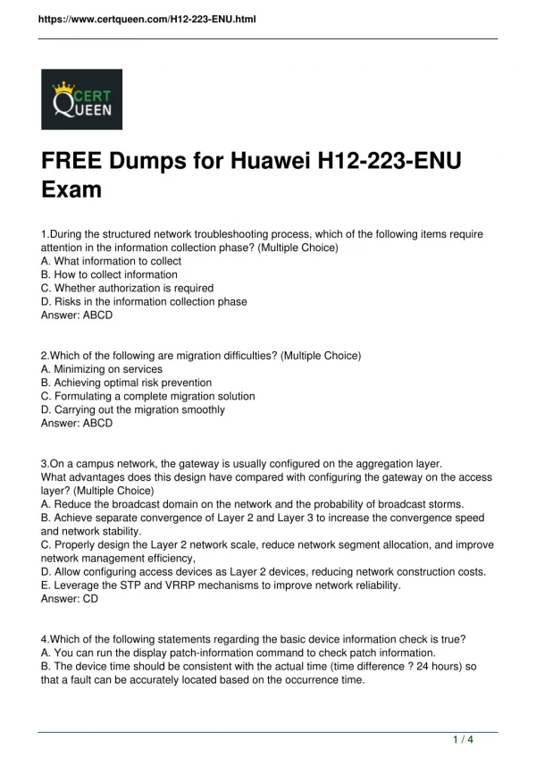 2018 Valid CertQueen H12-223-ENU Questions and Answers