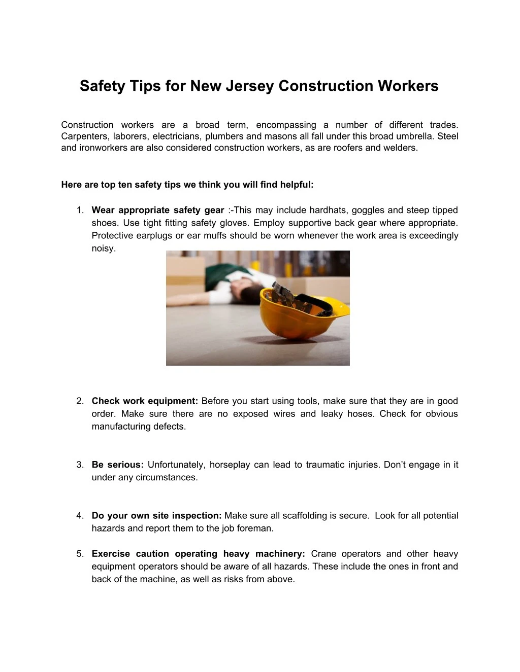 safety tips for new jersey construction workers